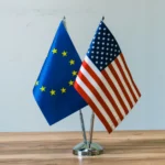 European Union and United States flags displayed together